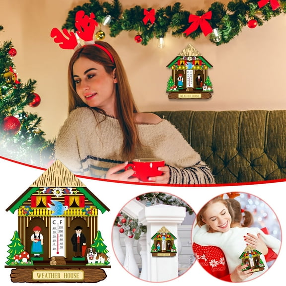 ICQOVD Barometer Men and Women Weather House forest Weather House House Barometer and Hygrometer Indoor Outdoor Garden Greenhouse Wall