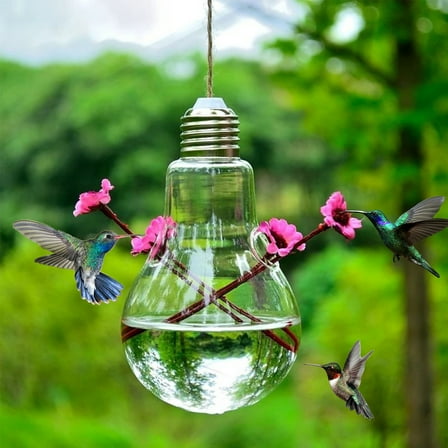 ICQOVD Clearance Hummingbird Glass Feeder Hand Blown Glass Hummingbird Feeder Outdoor Garden Decoration
