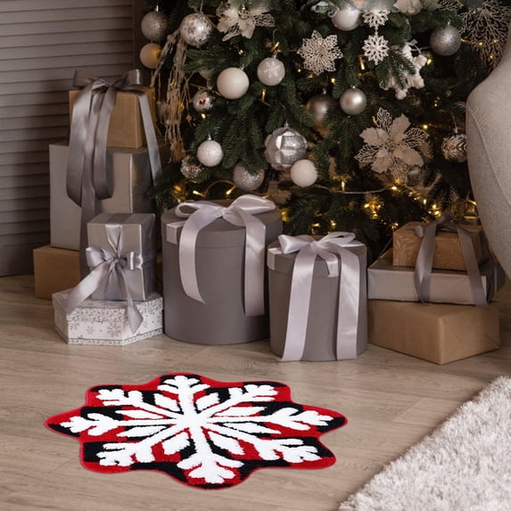 ICQOVD Clearance Winter Snowfleke Rug, 26.4" Christmas Snowflake Door Mat, Non Slip Washable Welcome Door Mat, Cute Winter Doormats for Indoor Outdoor Entrance Home Bathroom