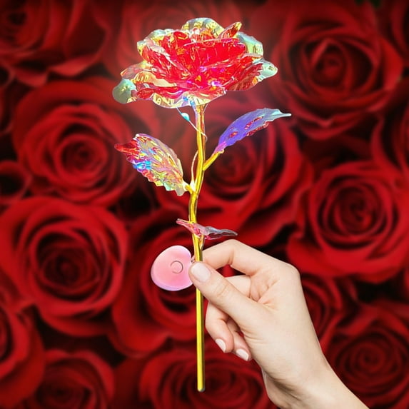 TOPRenddon Colorful Luminous Rose Artificial Flower,Light-Up Decorative Gift for Valentine Romance Red,Home Decor Collection