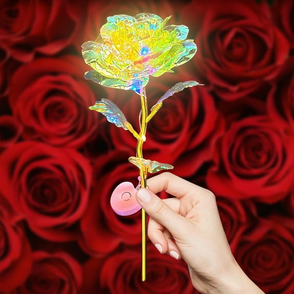 EARKITY Colorful Luminous Rose Artificial Flower,Light-Up Decorative Gift for Valentine Romance Yellow,Home Decor Collection
