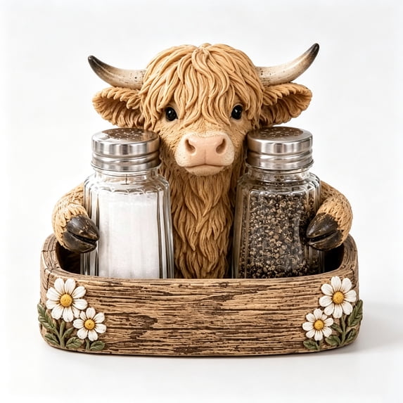 ICQOVD Cow and Pepper Shaker Set,Resin Cow Spice Holder with Glass Pepper Bottles for Kitchen Countertop,Dining Table and Home Decor 6.30*3.94*2.36IN