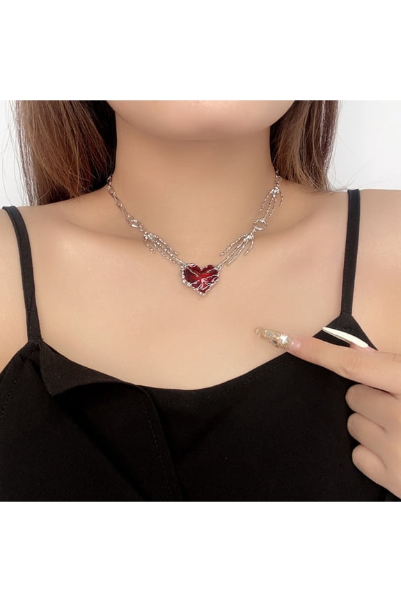 Feledorashia Dark Red Heart Pendant Ghost Claw Necklace Dark Punk Neck Accessory Stylish Gothic Jewelry for Party Cosplay Gift Red,Home Decor Collection
