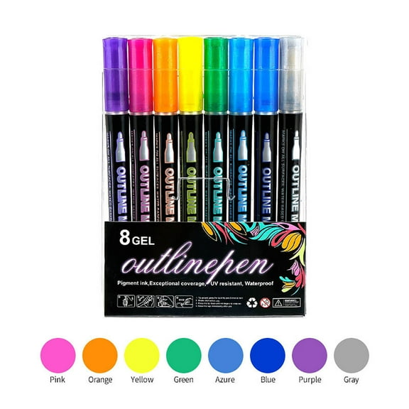ICQOVD Double Line Outline Markers Marker Pens for Highlighting Pens Painting Glitter Pens for Guest Book 8ml