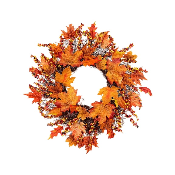 ICQOVD Fall Front Door Wreath Artificial Maple Leaf Berry Twig Wreath Colorful Autumn Decor for Entryway Mantel Cabin Home Indoor Outdoor Decoration 17.72*17.72*2.36IN