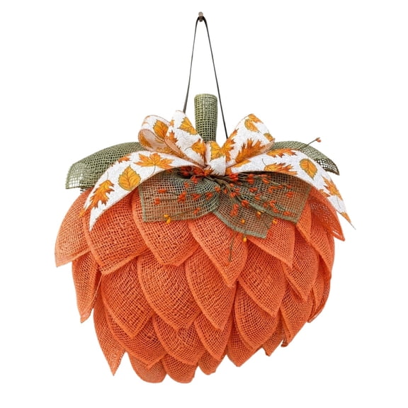 ICQOVD Halloween Fabric Wreath Pumpkin Doorstep Fall Yard Decoration Prop for Front Door Porch Wall Holiday Home Decor 15.75*15.75*1.18IN