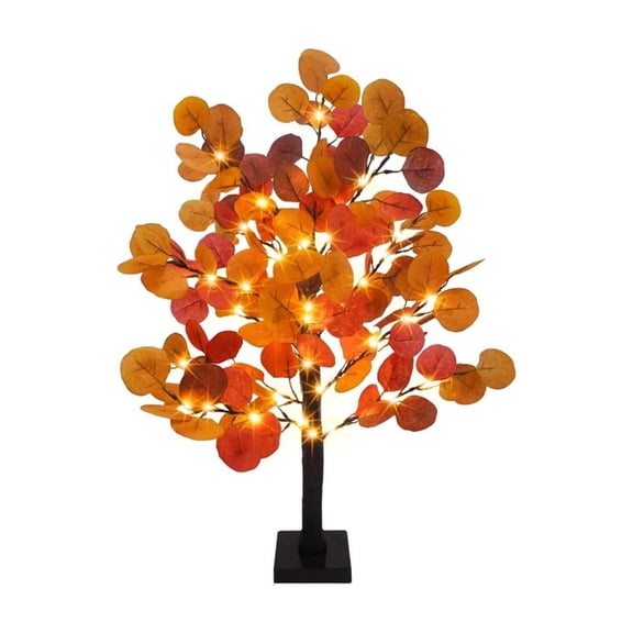 ICQOVD Halloween Maple Tree LED Lights,Lighted Artificial Maple Leaf Tree for Fall Harvest Festival,Indoor Tabletop Decoration,Thanksgiving Halloween Home Party Decor
