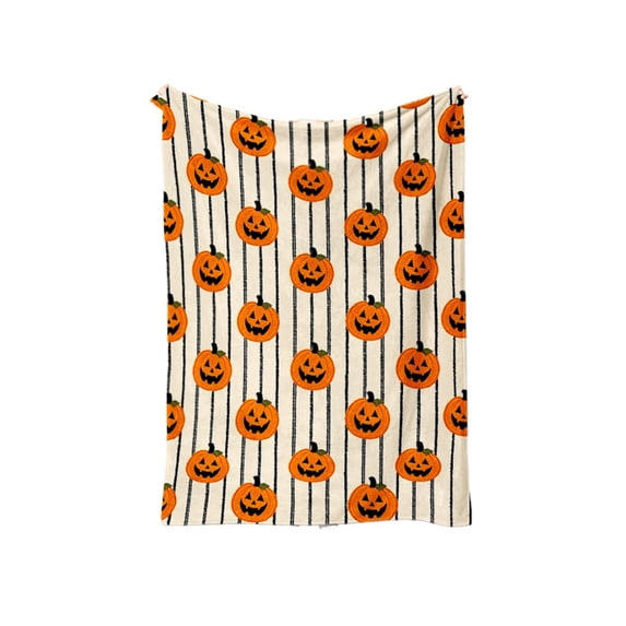 ICQOVD Halloween Pumpkin Striped Throw Blanket,Soft Flannel Fleece Fall Blanket with Pumpkin Design for Couch Sofa Bed Home Decor 27.56*39.37IN