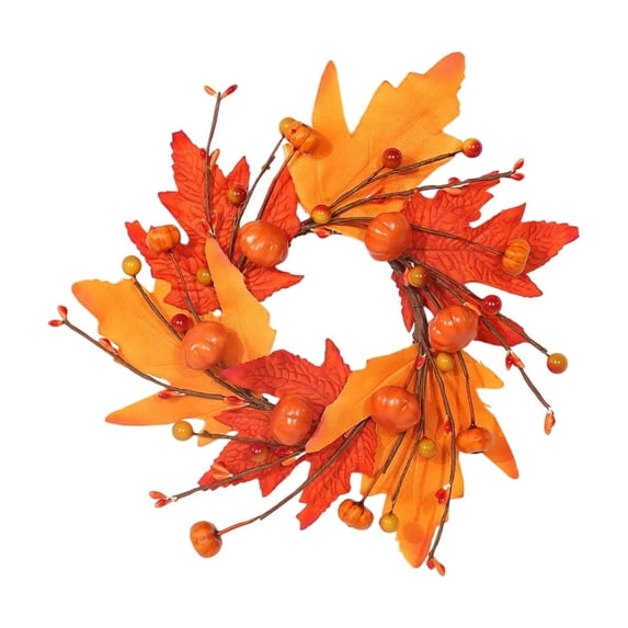ICQOVD Halloween Thanksgiving Candle Ring Wreath Artificial Pumpkin Maple Leaf Tabletop Fall Harvest Decoration