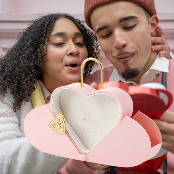 ICQOVD Heart-Shaped Jewelry Box Gifts for Her Mom Women Girlfriend Wife Birthday Valentine Christmas Romantic Ideas Pink