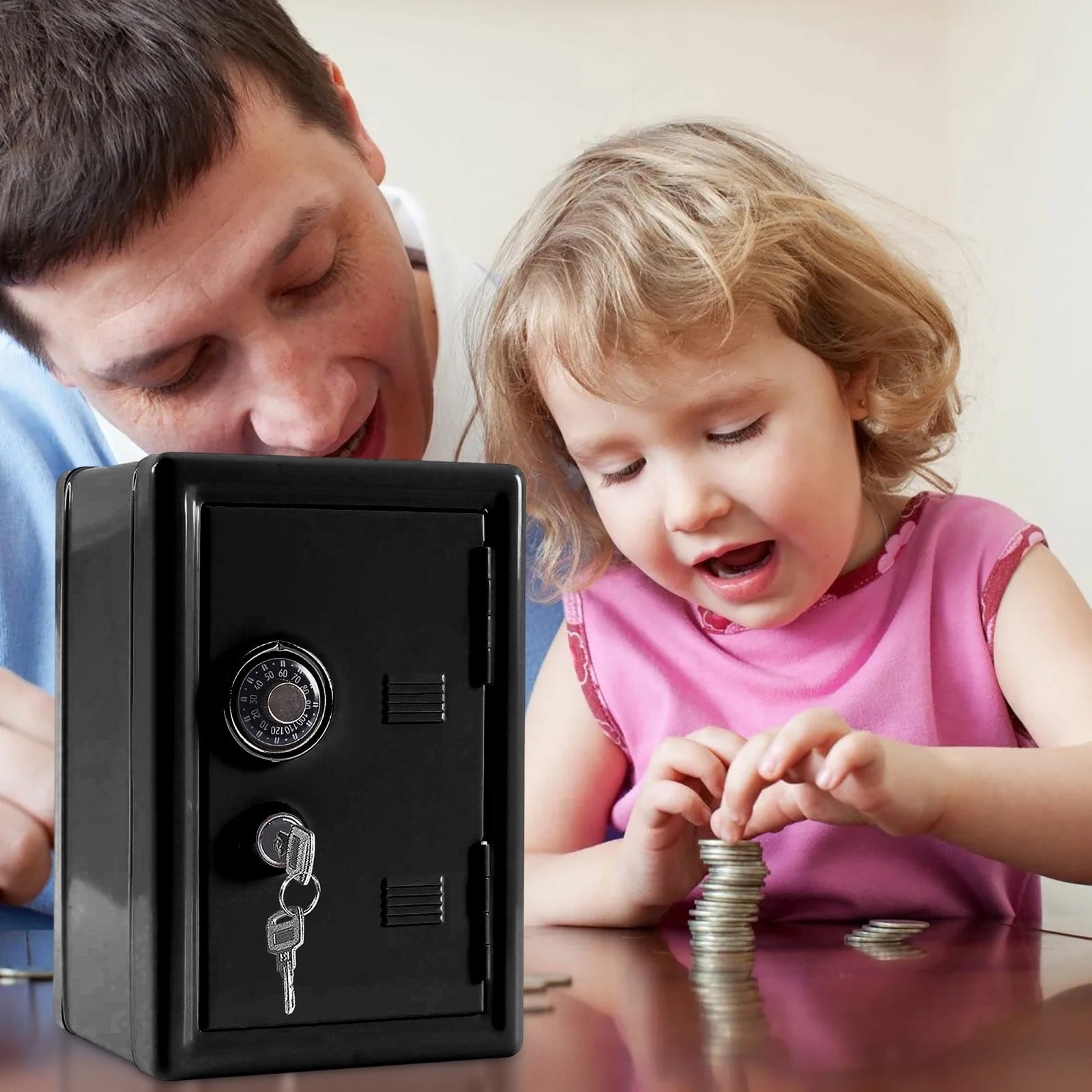 ICQOVD Kids Bank Locker Safe with Key and Digit Lock Metal Money Safe ...