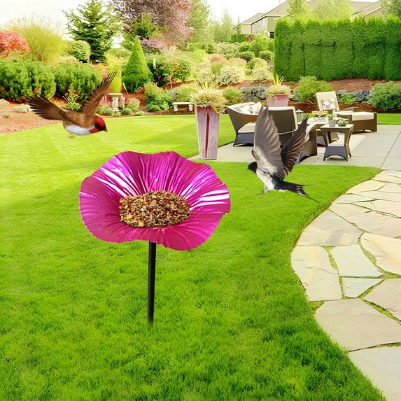 ICQOVD Bird Feeders for Outdoors,Metal Outdoor Bird Bath Feeder with Metal Stake,Garden Yard Decorative Bird Water Bowl Feeding Station for Wild Birds Patio Lawn Courtyard Decor