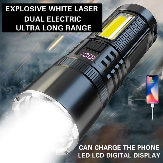 ICQOVD Rechargeable High Power LED Flashlight with COB Work Light Handheld Torch for Emergency and Camping