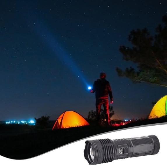 ICQOVD Rechargeable LED Flashlight with Digital Display High Brightness Long Range Torch for Outdoor Camping and Emergency Use