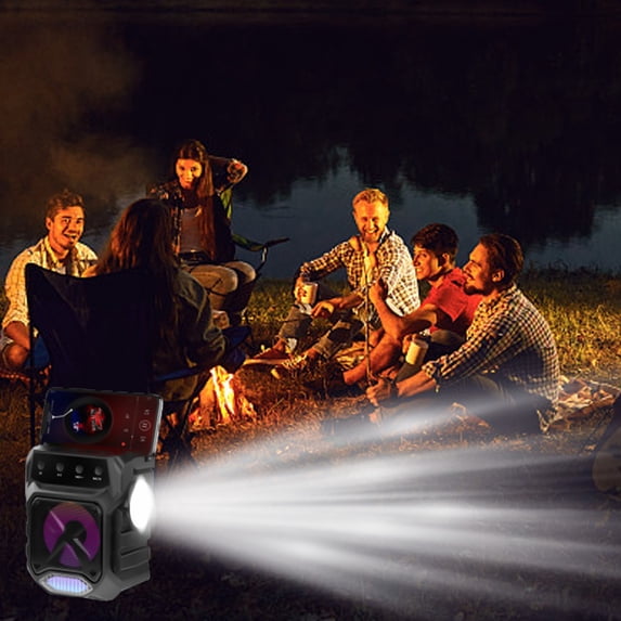 ICQOVD Solar Powered Bluetooth Speaker Flashlight Portable Outdoor Audio with LED Light for Camping