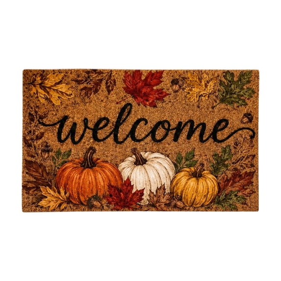 ICQOVD Thanksgiving Pumpkin Doormat Coir Non Slip Fall Welcome Mat Heavy Duty Natural Coconut Fiber Entrance Rug for Front Door Patio Indoor Outdoor