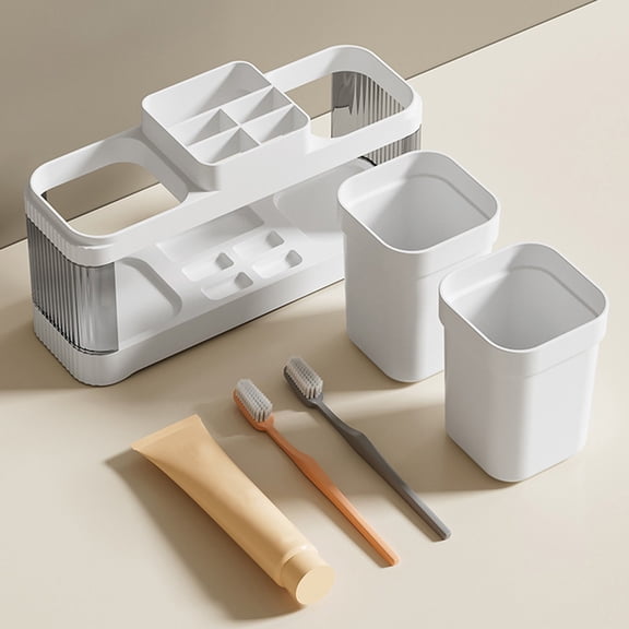 EARKITY Tooth Cup Toothbrush Storage Box Plastic Bathroom Countertop Organizer Rack with Drainage Durable Lightweight Travel Home Use White Beige,Home Decor Collection