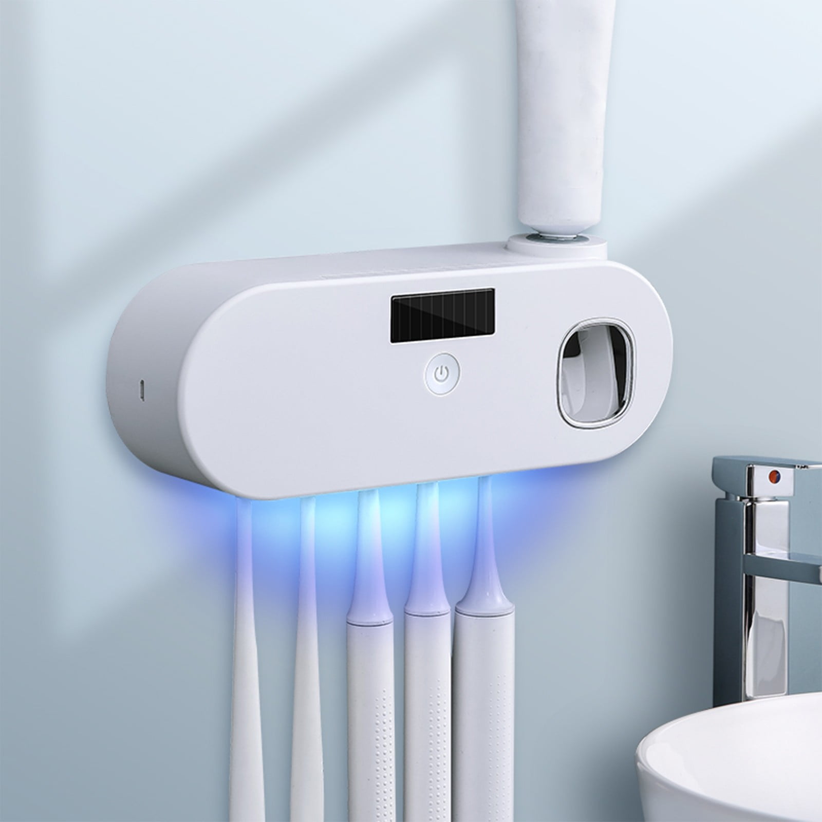 BlueBark UV Toothbrush Sanitizer Holder - Wall Mount, 5 Slots, Timer & Auto-Clean, No Drill