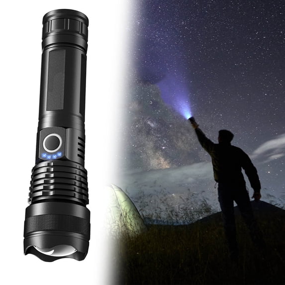 ICQOVD USB Rechargeable Telescopic LED Flashlight Aluminum Alloy Long Range Torch for Outdoor Adventure and Search