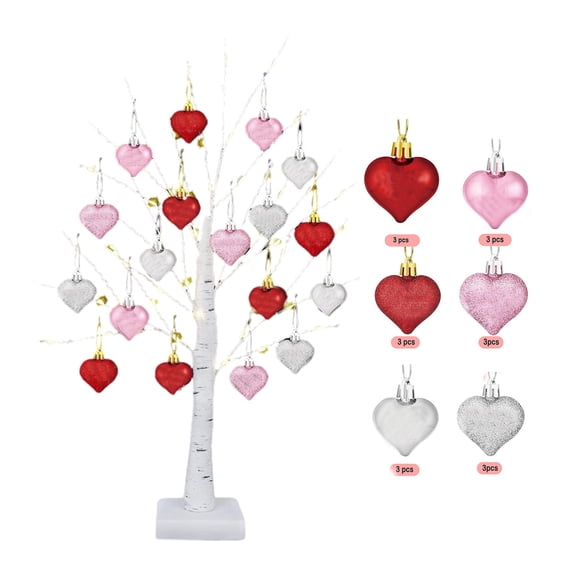 ICQOVD USB/Battery Operated Valentines Decor Tree Light,Valentines Day Decor 24 Inch Decorations Lighted Tree with 18 Heart Ornament,Easter Decorations