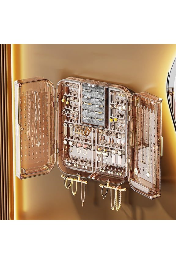 Wall Mounted Jewelry Organizer No Punching Transparent Necklace Storage Hanging Box,Cabine Bedroom Earring Ring Decor Display Rack Teen Birthday Gifts