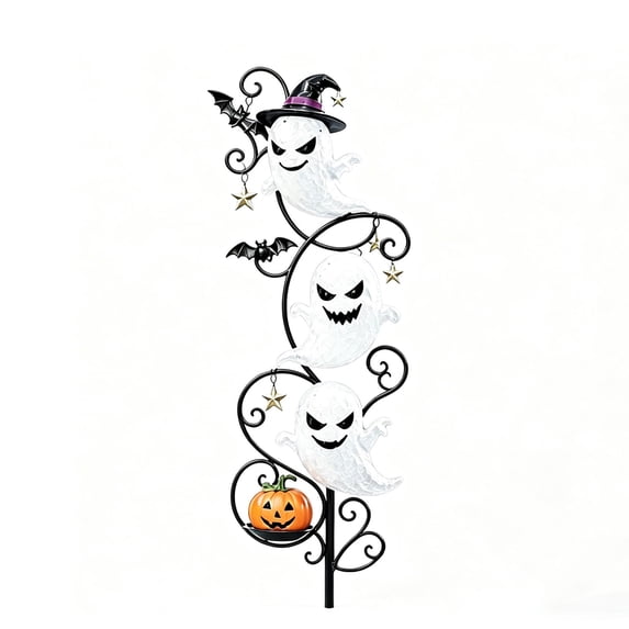 ICQOVD Waterproof Halloween Lights Solar Ghost Yard Stake Lights with Witch Hat Pumpkin Outdoor Garden Decoration