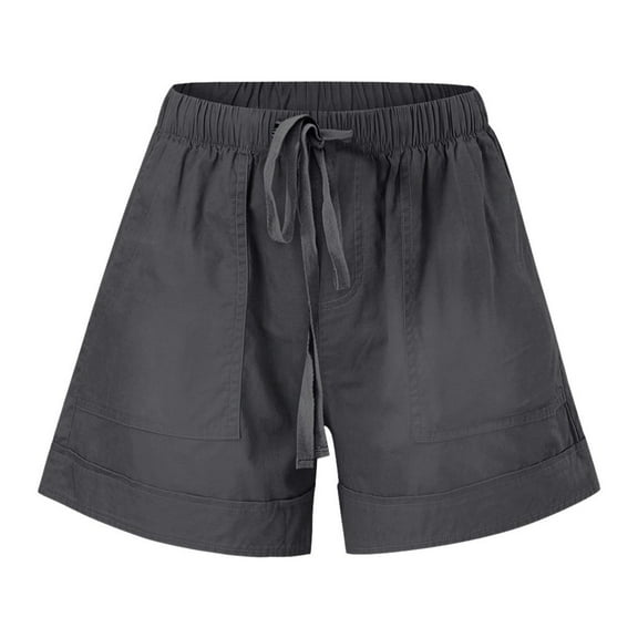 ICQOVD Women Comfy Drawstring Splice Casual Elastic Waist Pocket Loose Shorts Pants