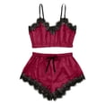 thumbnail image 1 of ICQOVD Women Sleepwear Sleeveless Strap Nightwear Lace Trim Satin Cami Top Pajamas Sets, 1 of 4