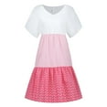 thumbnail image 1 of ICQOVD Womens Loose Stripe Dot Patchwork V-Neck Short Sleeve Dresses, 1 of 6