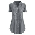 thumbnail image 1 of ICQOVD Womens Plus Size Lace Solid Short Sleeves V-Neck Shirts Blouses Tops, 1 of 3