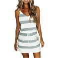 thumbnail image 1 of ICQOVD Womens Summer Striped V-Neck Striped Waist Halter Sling Dresses, 1 of 6
