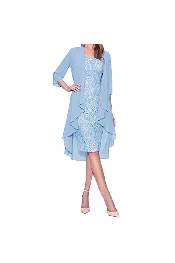 ICQOVD Womens Two Pieces Charming Solid Color Mother Of The Bride Lace Dresses