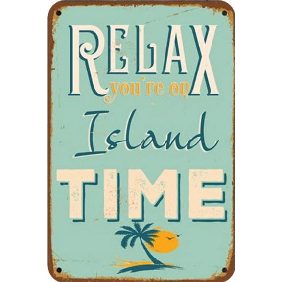 ICRAEZY Relax You're on Island Time Tin Sign 8x12 Inches Home Bathroom and Bar Wall Decor Car Vehicle License Plate Souvenir Vintage Metal Plaque Y
