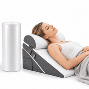 ICREOPRO Adjustable Foldable Bed Wedge Pillow for Sleeping, 3 Angles, 25D Support Foam, Removable D-Shaped Bolster, Washable Cover, White and Gray