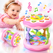 ICREOPRO Baby Musical Drum Toy,Light-up Hand Drum Toy with Rotating Ocean Scene, Lights, Songs, Animal Sounds, Touch Buttons and Volume Control for Infants & Toddlers, Birthday Gift for Kids