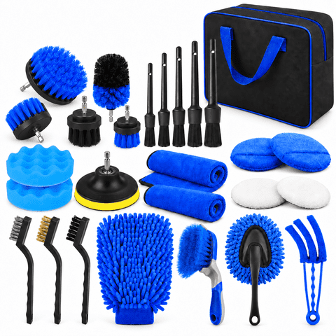 ICREOPRO 26Pcs Car Detailing Kit, Interior Exterior Car Cleaning Kit with Detailing Brushes, Drill Brush Attachments for Wheel, Tire, Dashboard and Air Vent