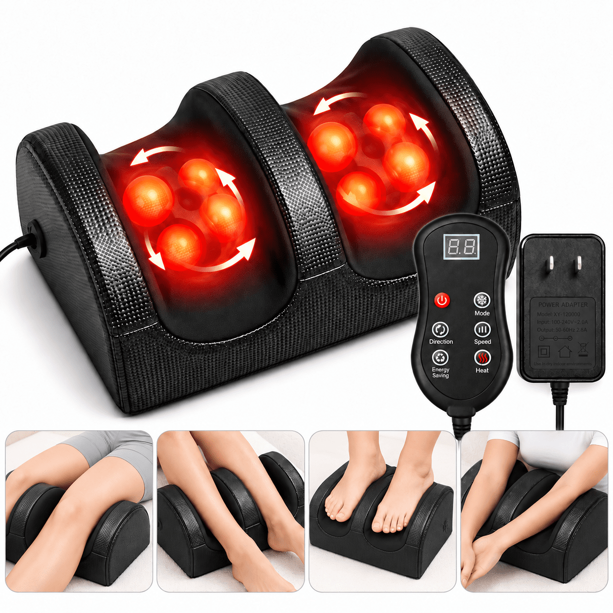 ICREOPRO Foot Massager with Heat, 20-Node Deep Kneading, 3 Intensity ...
