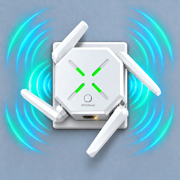 Icreopro Wifi Extender, AC1200 Dual-Band Wifi Range Extender with 4 Adjustable Antennas, 2.4 GHz & 5 GHz, Repeater/AP Mode, Ethernet Port, WPS, White