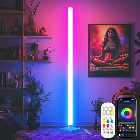 ICRGB Corner Floor Lamp, DIY Floor Lamp with Music Sync and 16 Million Colors, Color Changing Standing Floor LED Lights for Bedroom Living Room Decor, Ambient Mood Lighting Gaming Accessories