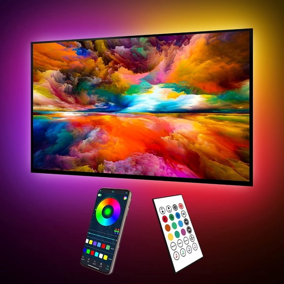 ICRGB TV LED Backlight, 8.2ft Bluetooth LED Lights for TV 85-100in, USB Powered TV Lights Kit with Remote and App Control, Music Sync, Color Change with TV Sound, Bias Lighting for HDTV