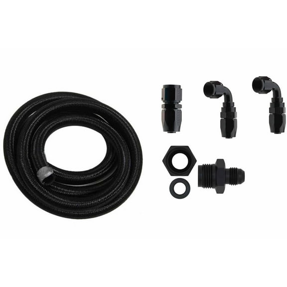 ICT Billet Premium Universal -6AN Power Steering Low Pressure Hose Kit - Nylon Braided, Black Anodized, Eliminate Hose Clamps 551082-PLPH