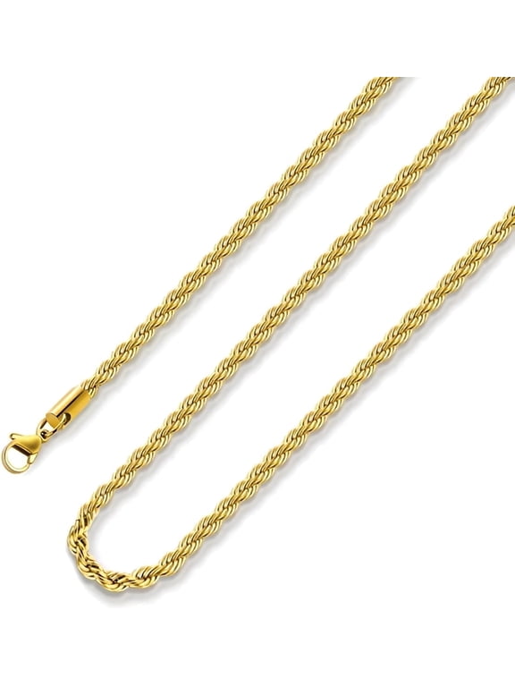 Twist Gold Chain Necklace, Stainless Steel Rope Chain for Men Women, 16-26 Inches