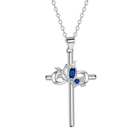 Rynsito Cross Necklace for Women, 925 Sterling Silver Butterfly Cross Pendant Necklaces, Jewelry Gifts for Women Wife Girlfriend
