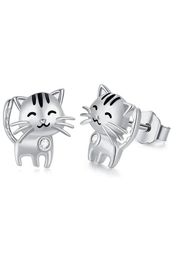 Cat Earrings Cute Kitten Studs Earrings 925 Sterling Silver for Women Lovely Animal Hypoallergenic Earrings Jewelry Birthday Present
