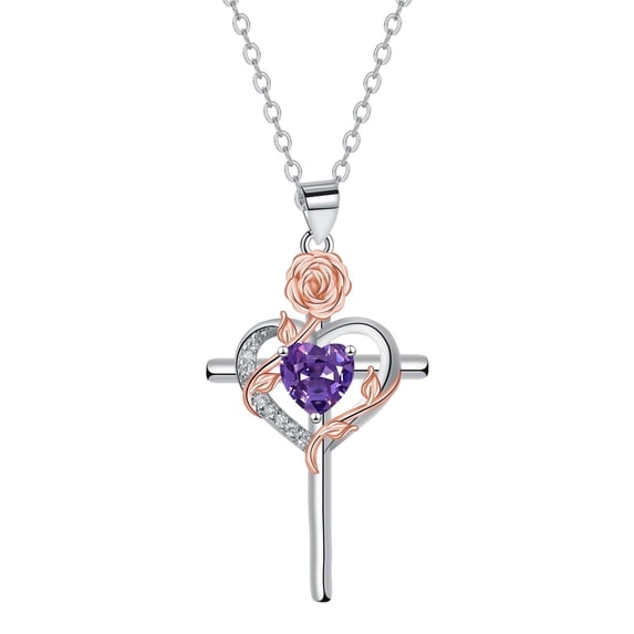 Valentine Day Gifts for Women, 925 Sterling Silver Cross Necklace with Birthstone, Jewelry Gifts for Women Wife Mother Daughter