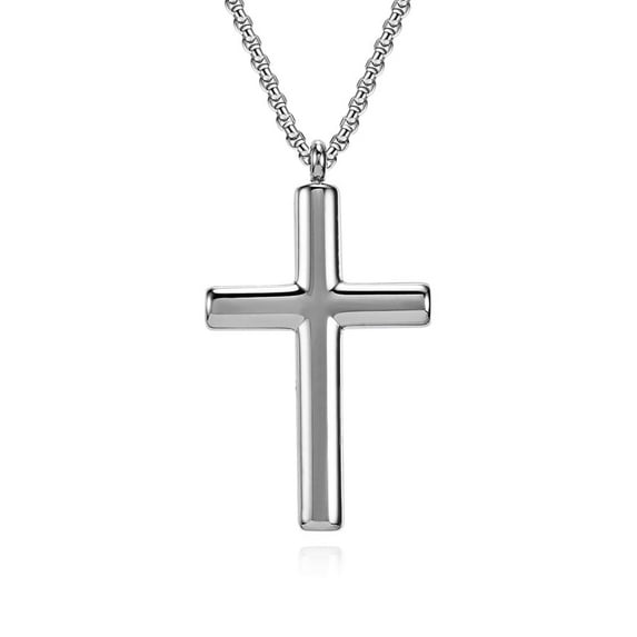 Rynsito Cross Necklace for Men Mens Cross Necklaces Silver Cross Pendant, With Strong Stainless Steel Box Chain 24 Inch