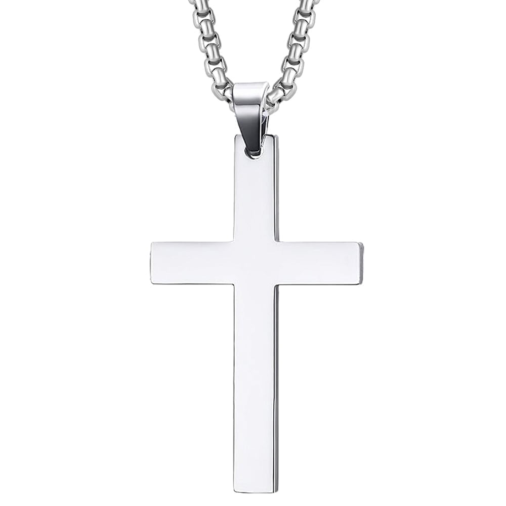 Cross Necklace for Men Stainless Steel Cross Pendant with Box Chain, Religiou Gifts for Men Father Uncle Son Boyfriend