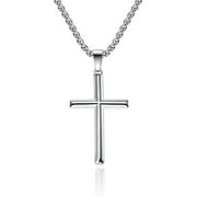ICTPTOSL Cross Necklace for Men Women Beveled Edge Cross Necklace Sterling Silver Crucifix Pendant with Stainless Steel Chain, 24"