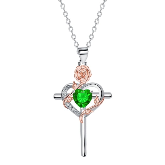 Valentine Day Gifts for Women, 925 Sterling Silver Cross Necklace with Birthstone, Jewelry Gifts for Women Wife Mother Daughter
