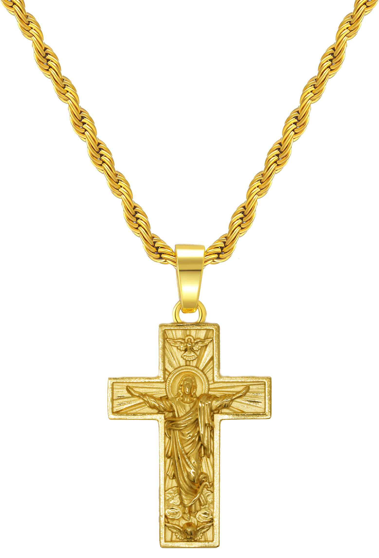 ICTPTOSL Crucifix Necklace for Men Gold Plated Cross Pendant with 24